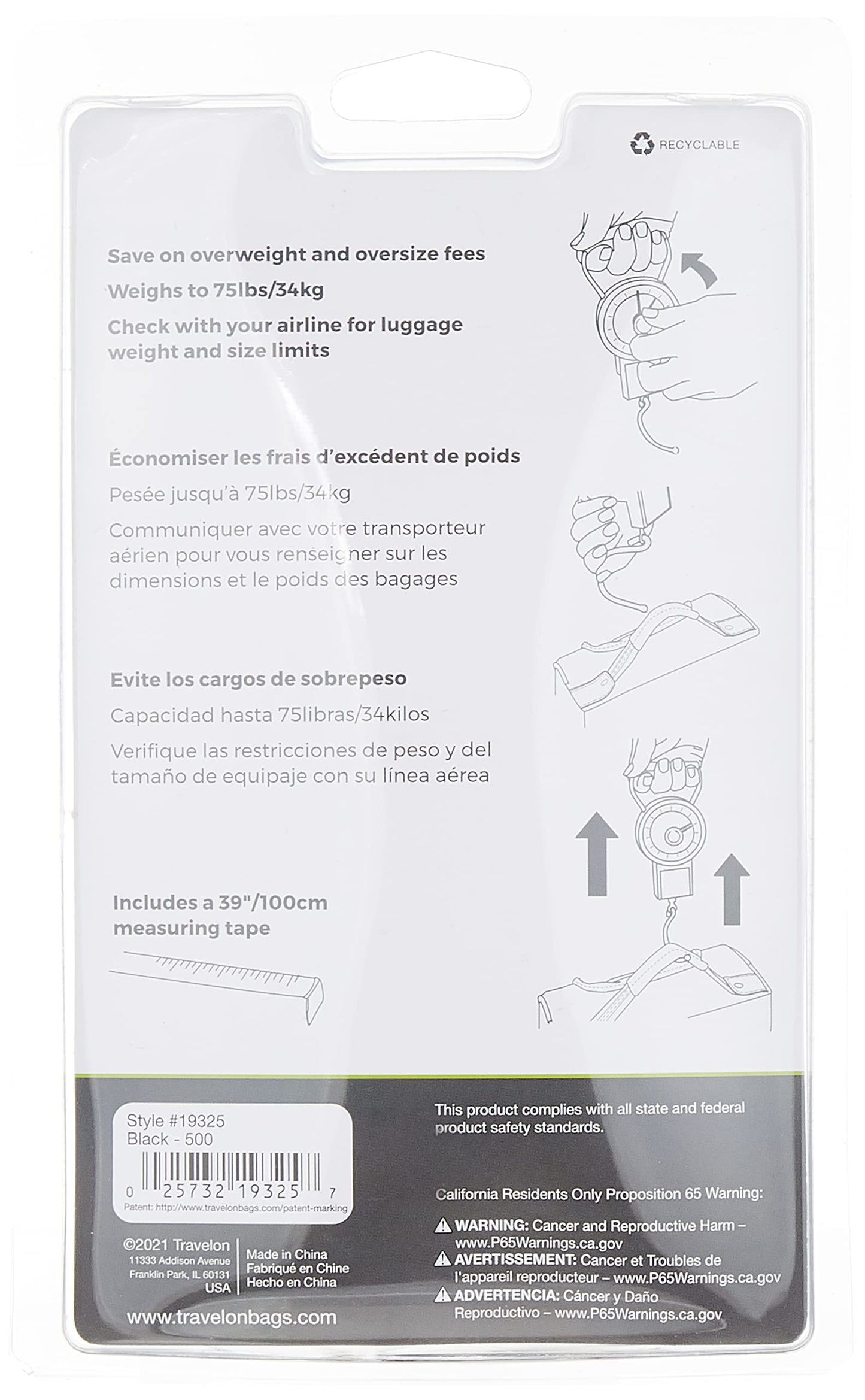 Travelon Stop and Lock Luggage Scale with Tape Measure