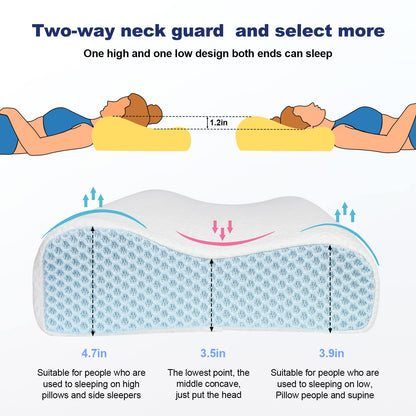 PKBD Memory Foam Pillow with Replacement Pillowcase(Cooling Ice Silk&Cotton),Neck/Shoulder Pain Relief,Ergonomic Orthopedic Cervical Pillow,Bed Pillow for Side,Back,Stomach Sleepers