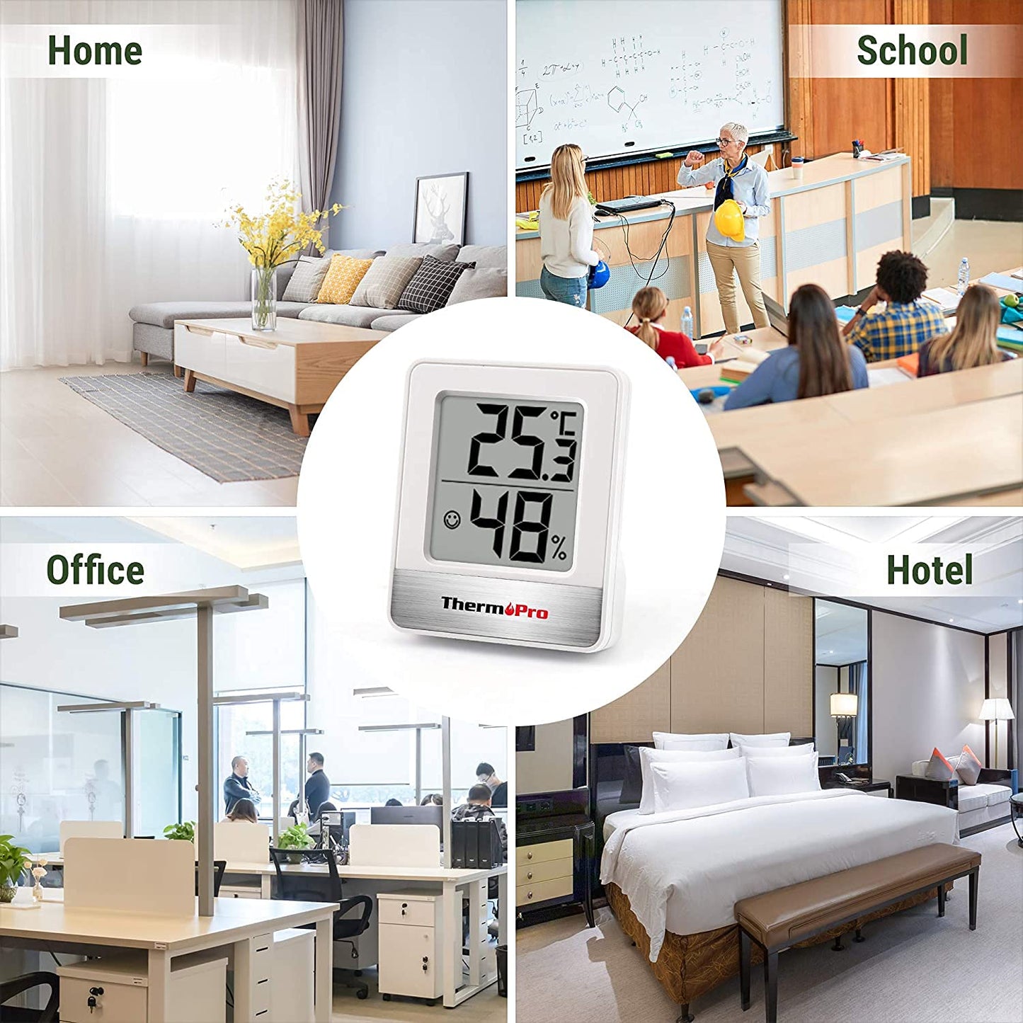 ThermoPro TP49W-3 Digital Mini Thermo-Hygrometer Thermometer Indoor Room Thermometer 3 Temperature and Humidity Meter with Smiley Indicator