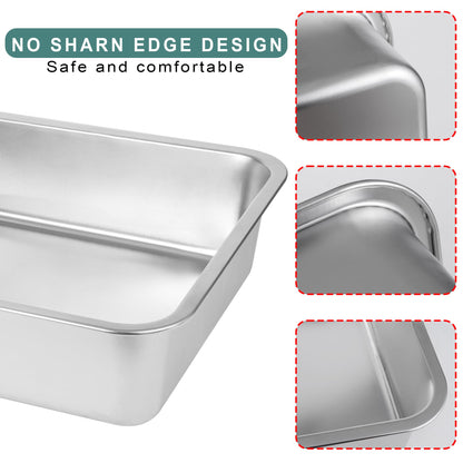 2 Pack Stainless Steel Cat Litter Box，Small Stainless Steel,Large Metal Cat Litter Box-Easy to Clean.(17.5" L x 13.6" W x 4.1" H).