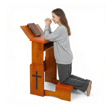 Fanwer Folding Prayer Bench for Home Use - Adjustable Wooden Kneeler for Prayer & Meditation, Compact Kneeling Altar with Bookshelf, Ideal for Church, Chapel, or Personal Devotion