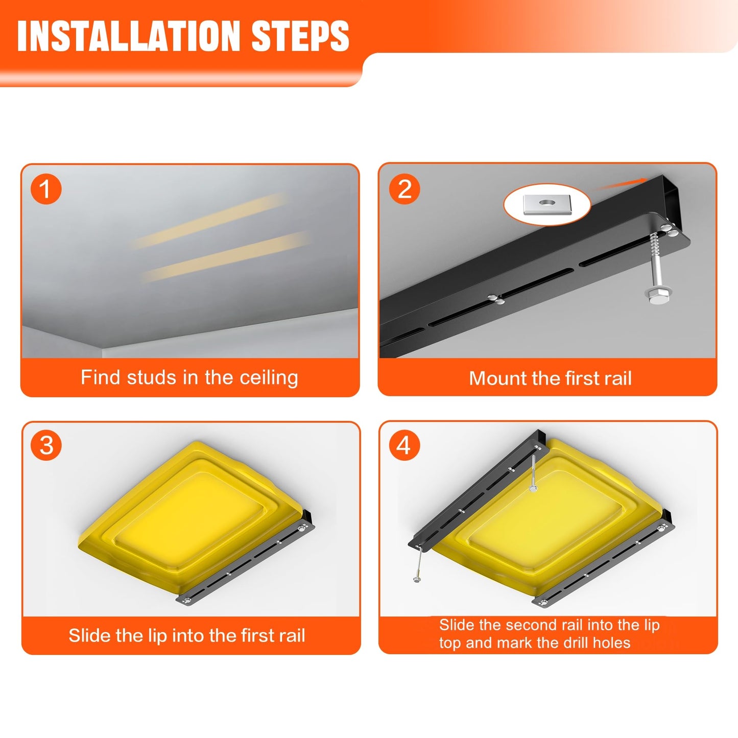 TORACK Garage Ceiling Bin Storage Rack, Adjustable Heavy Duty Overhead Tote Storage Rail System(for 5 Bins, Bins are not included)