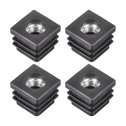 uxcell 4Pcs Inserts for Tubes with M8 Thread, for 0.79"x0.79" OD Square Tube, Square Black Plastic Plug Caster Insert Chair End Caps Furniture Leg Plug