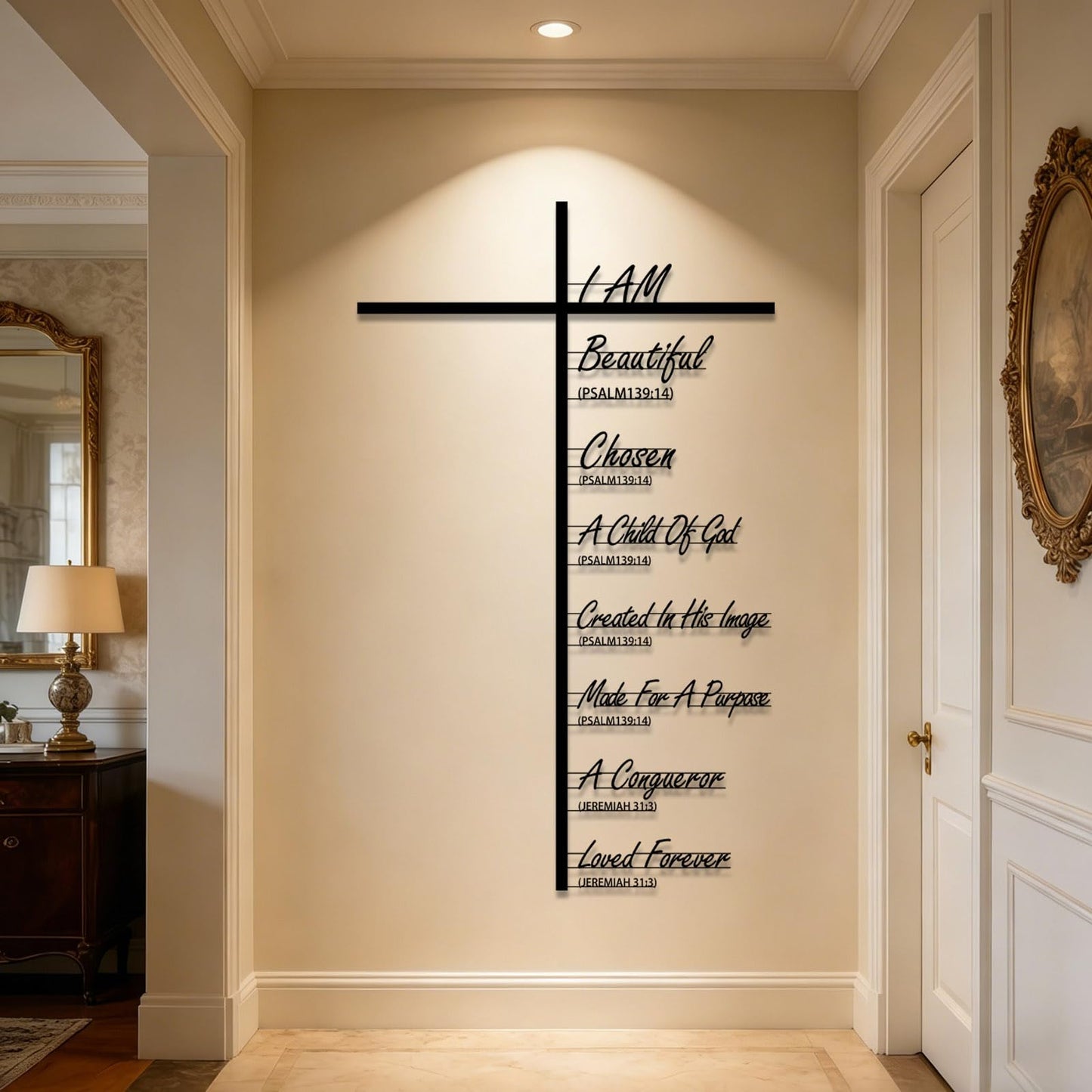 vinwipe Cross and Bible Verse Metal Wall Art, I Am Cross Metal Wall Decor, Christian Wall Art, Faith Decorations for Living Room, Dining Room (Gold, 30"x18"/76x46cm)