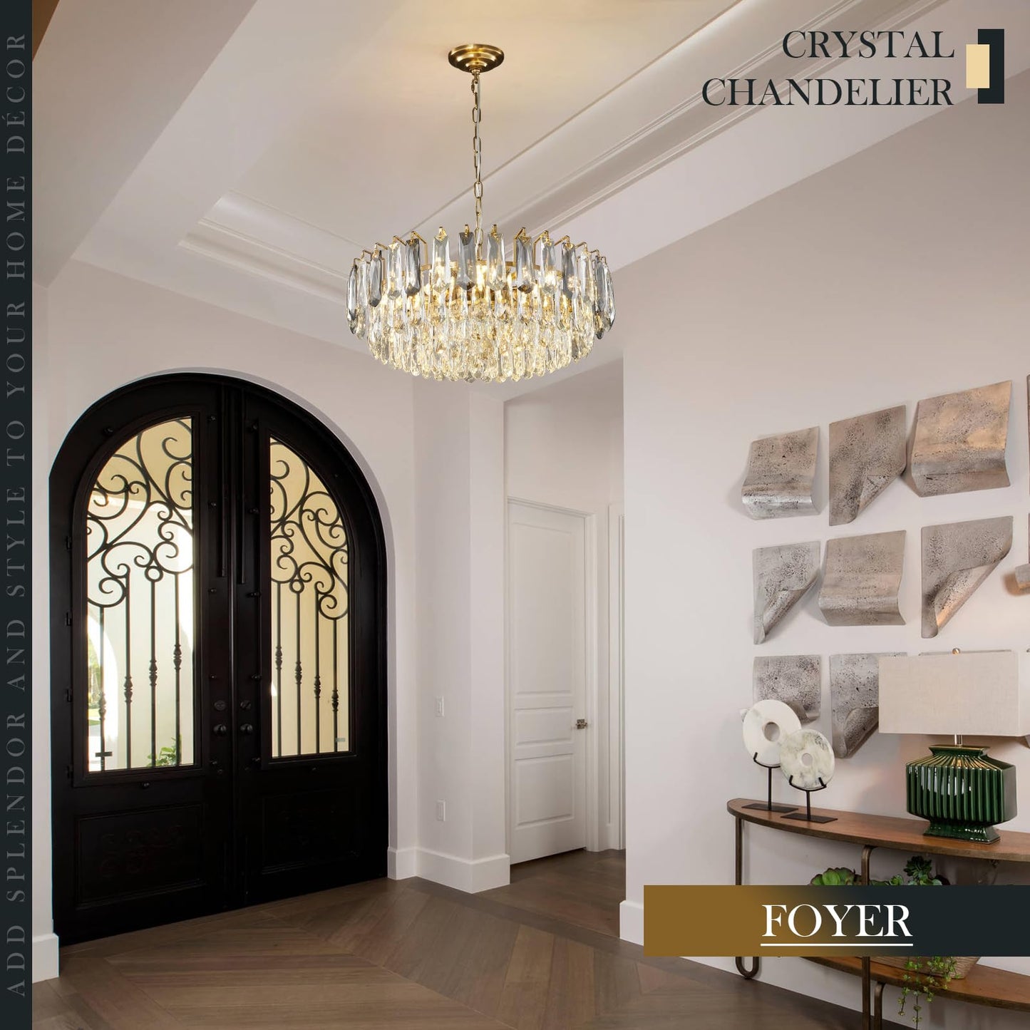 XIAOQIWU 23.6" Modern Crystal Chandelier with Grey Crystal Gold 3-Tier Luxury Pendant Light 12-Light Ceiling Pendant Lighting for Dinning Room Living Room Foyer