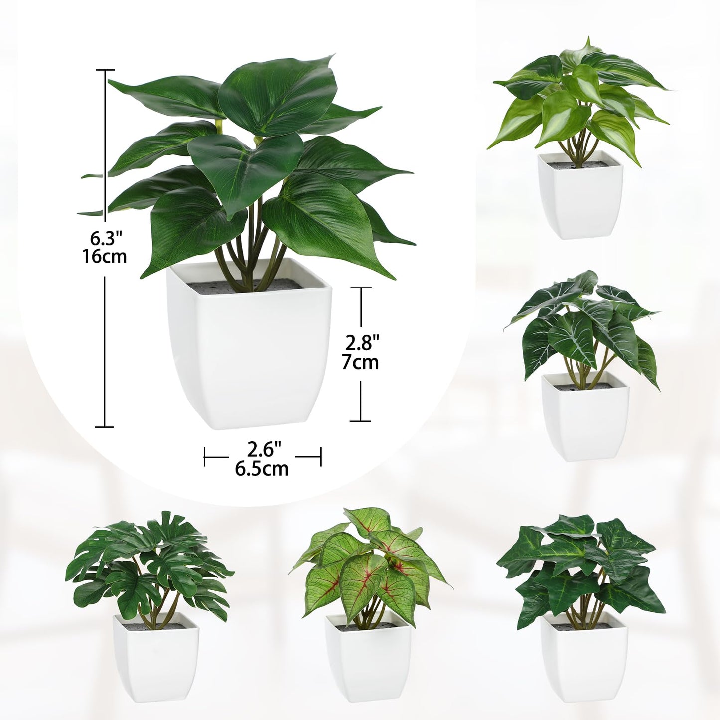 Briful 6PCS Fake Plants Potted Artificial Plants, Mini Faux Plants in White Pots Greenery Décor for Home Office Table Shelf Bathroom Farmhouse Indoor Decoration