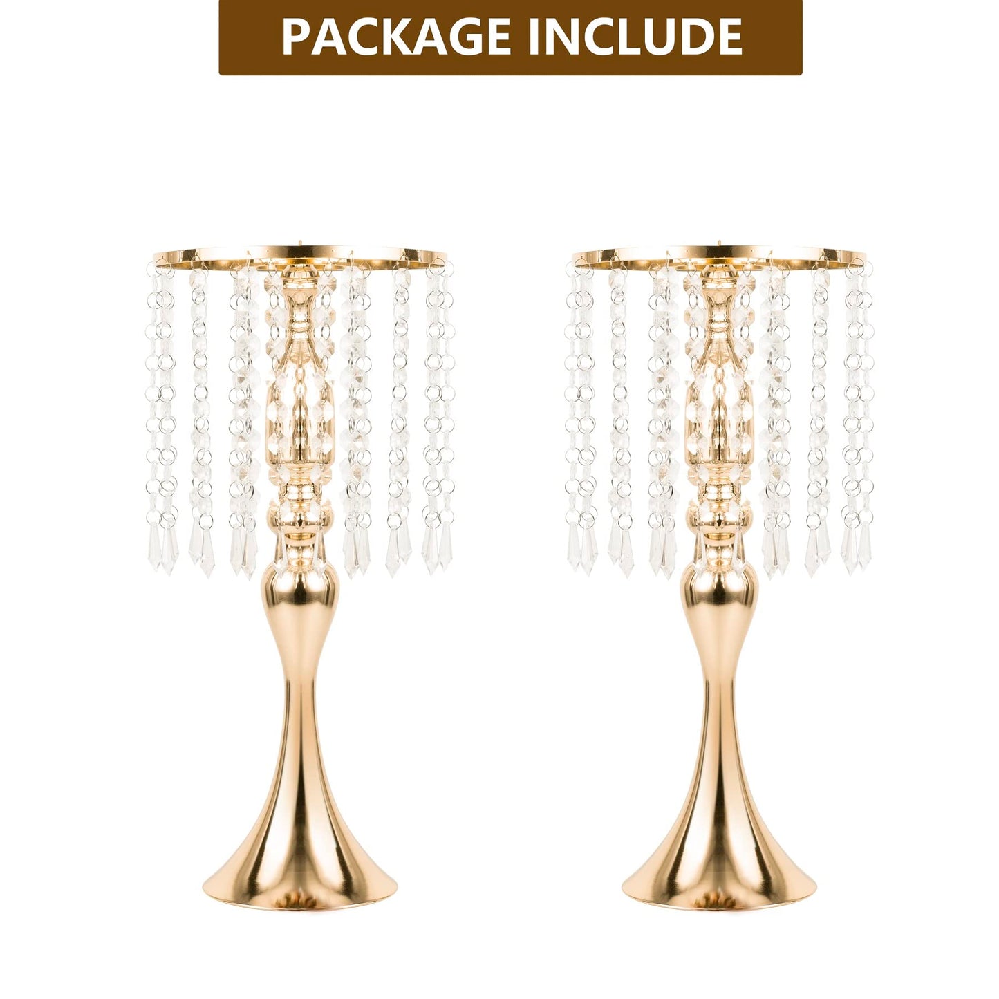 LANLONG Set of 2 Crystal Wedding Table Centerpieces Gold Flower Stand Vases Centerpiece Decorations for Reception Party Home Decor