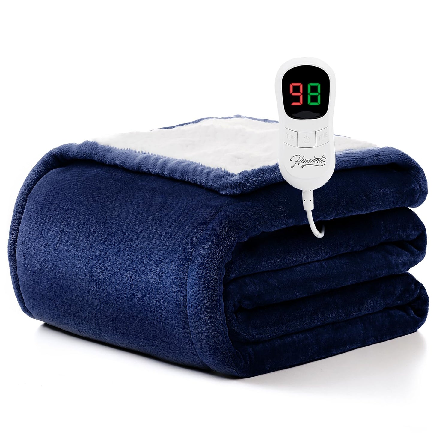 Homemate Heated Blanket Electric Throw - 50"x60" Heating Blanket Throw 1/2/4/6/8 Hours Auto-Off 10 Heat Level Over-Heat Protection Flannel Sherpa ETL Certification