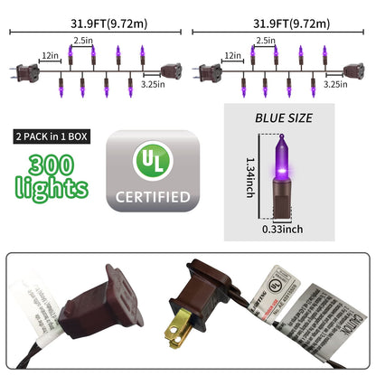 GLOWNOVA Brown Wire, Purple Incandescent Bulb 300(150L*2pcs) Mini String Lights for Indoor Halloween Tree Home Party Festival Decoration
