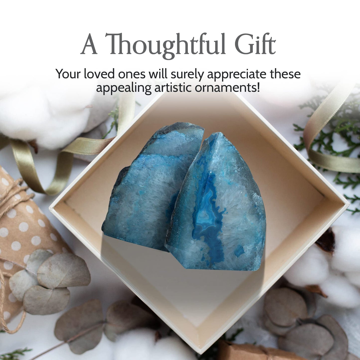 Nature's Decorations Teal Agate Stone Bookends - A-Quality Small Heavy Duty Geode, Turquoise & Aqua Room Decor Accents, Unique Crystal Gift, 1 Pair (2-3 lbs)