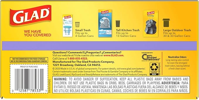 Glad ForceFlex Tall Kitchen Trash Bags, 13 Gallon, Gain Lavender