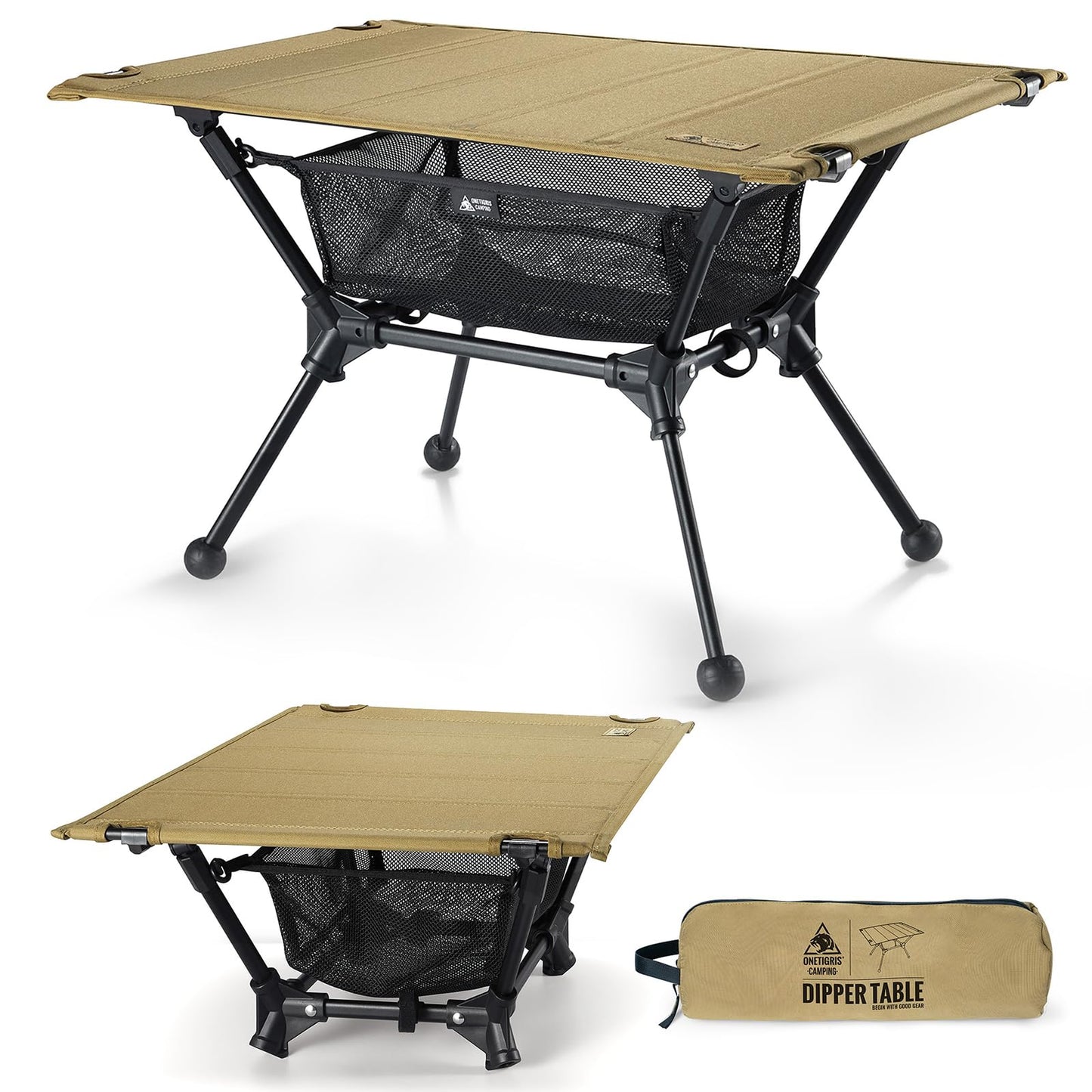 ONETIGRIS Dipper Camping Table, Lightweight Portable Folding Table with Mesh Storage Net, High/Low Options, Ideal for Camping, Hiking, Tailgating, Beach, Picnic, Travel, Backyard
