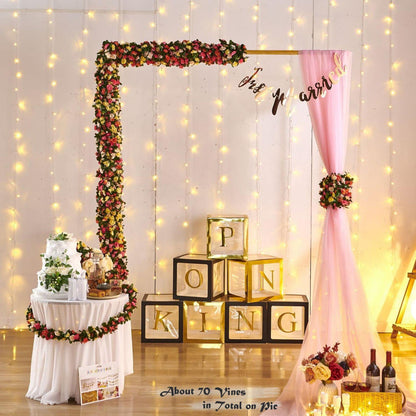 PONKING Flower Garland 8 Pcs x 8.2 ft Artificial Rose Vine Flowers with Green Leaves Hanging Fake Roses Vine for Room Party Home Wedding Birthday Christmas Wall Arch Decor, Spring Pink Flower