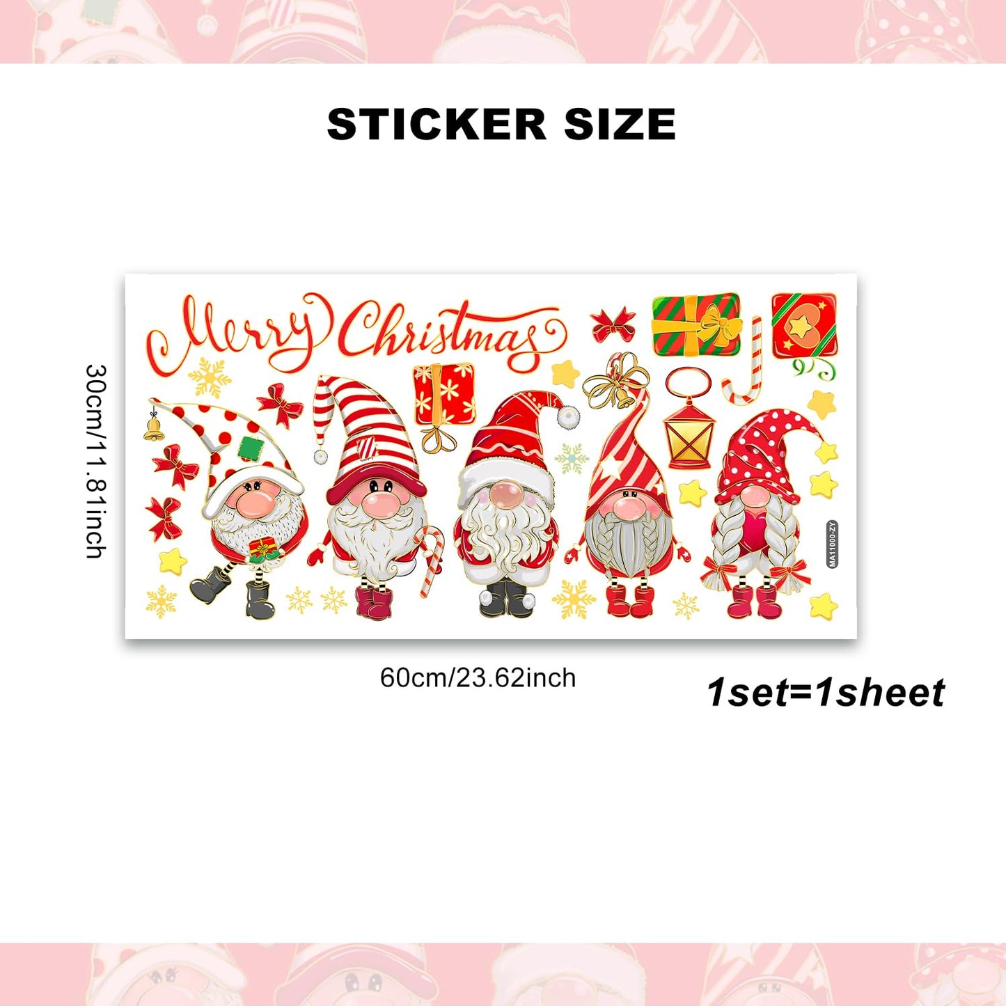 Wrdpyrmnis Christmas Gnome Wall Stickers Xmas Window Sticker Peel and Stick Wall & Window Decals for Xmas Festival Decor Kids Room Living Room Classroom Christmas Decoration (1 Sheet)