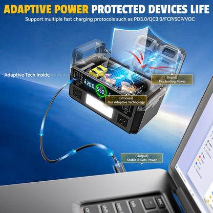 Ecarke 550W Portable Power Inverter Compatible with DeWalt 20V Battery, DC 18V to AC 110V Pure Sine Wave Power Station 2 AC Outlets,2 USB-A&1 USB-C 20W, 600LM LED Outdoor Emergency Use(Tool Only)