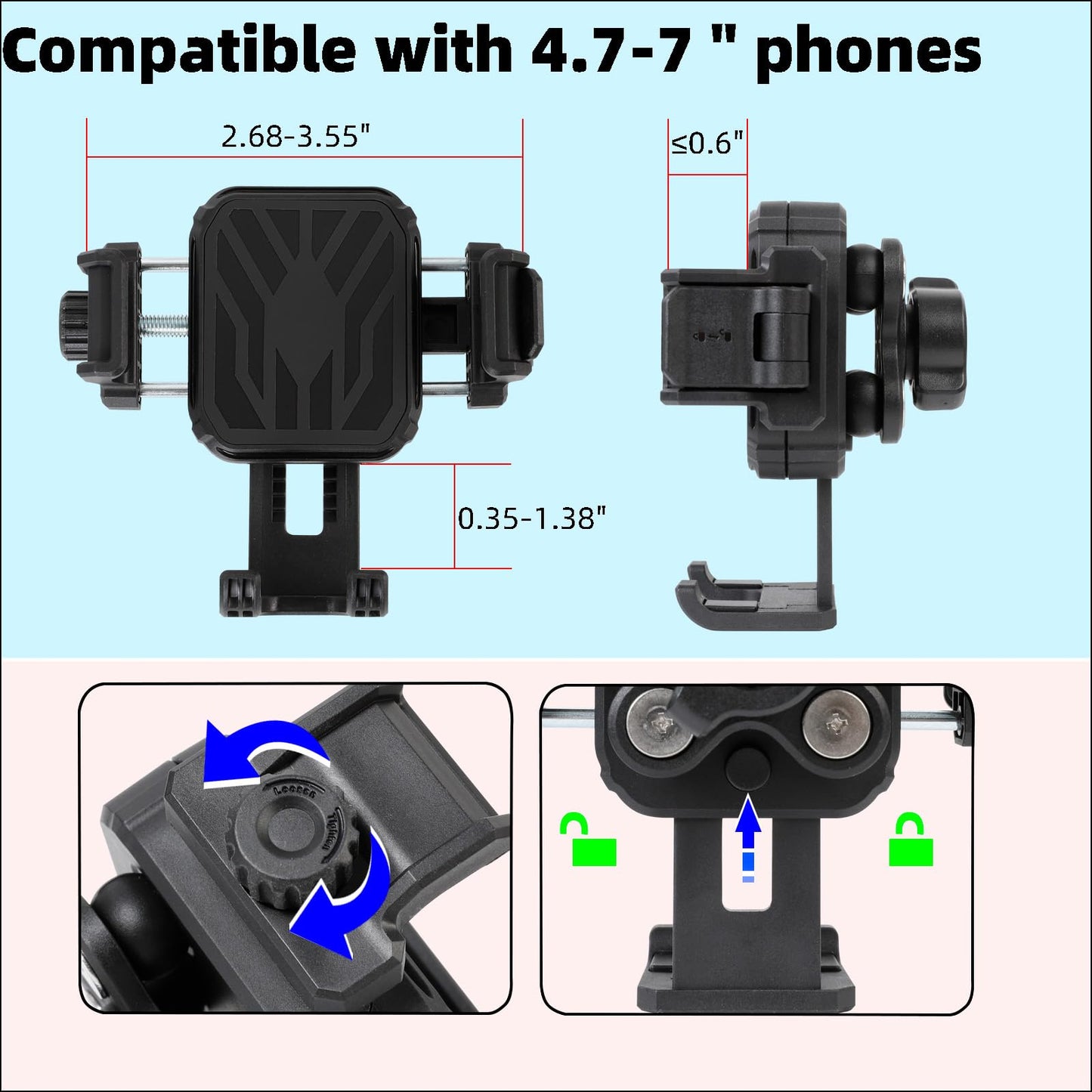 FPN Heavy Duty Phone Mount Holder with Vibration Dampener for Boat Truck Car [Camera Friendly] [1s Lock & Release] [Aluminum Screw-Mounted AMPS Diamond Base & Medium Arm], Fits 4.7-7.2" Cell Phones