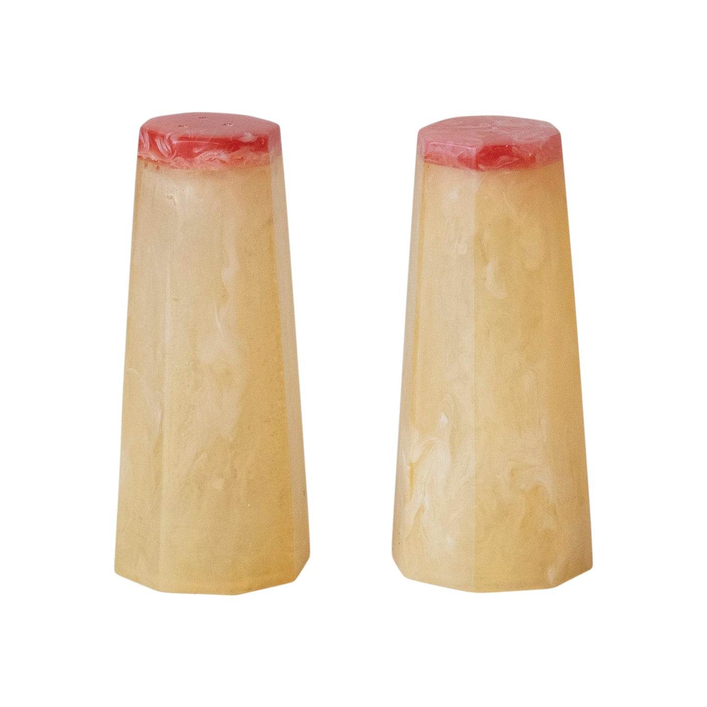 Creative Co-Op 2-Tone Resin Salt and Pepper Shakers, Marbled Orange and Pink, Set of 2