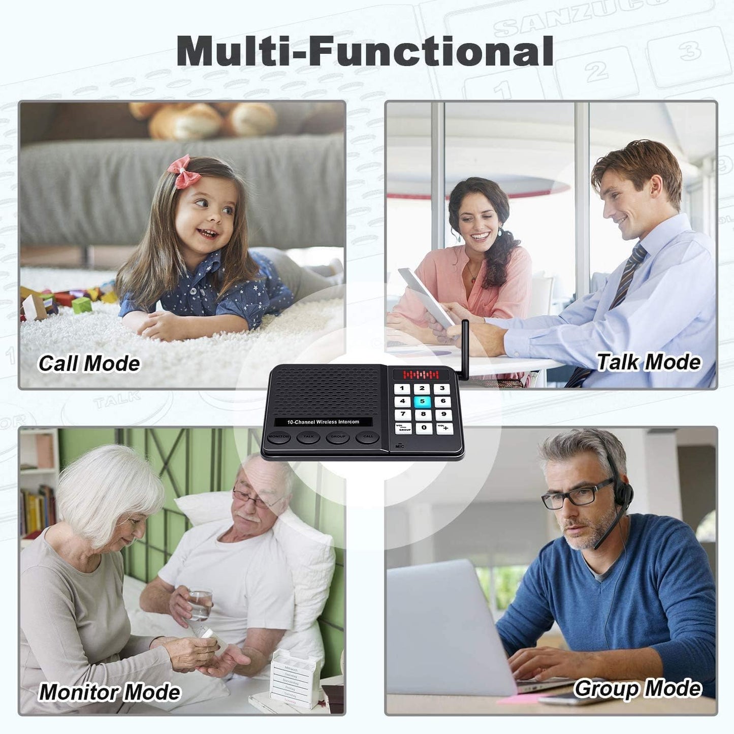 Intercoms Wireless for Home - 10 Channel 3 Privacy Code Wireless Intercom System for Home House Business Office - GLCONN 1.1 Mile Range Room to Room Intercom Communication System - 2 Pack