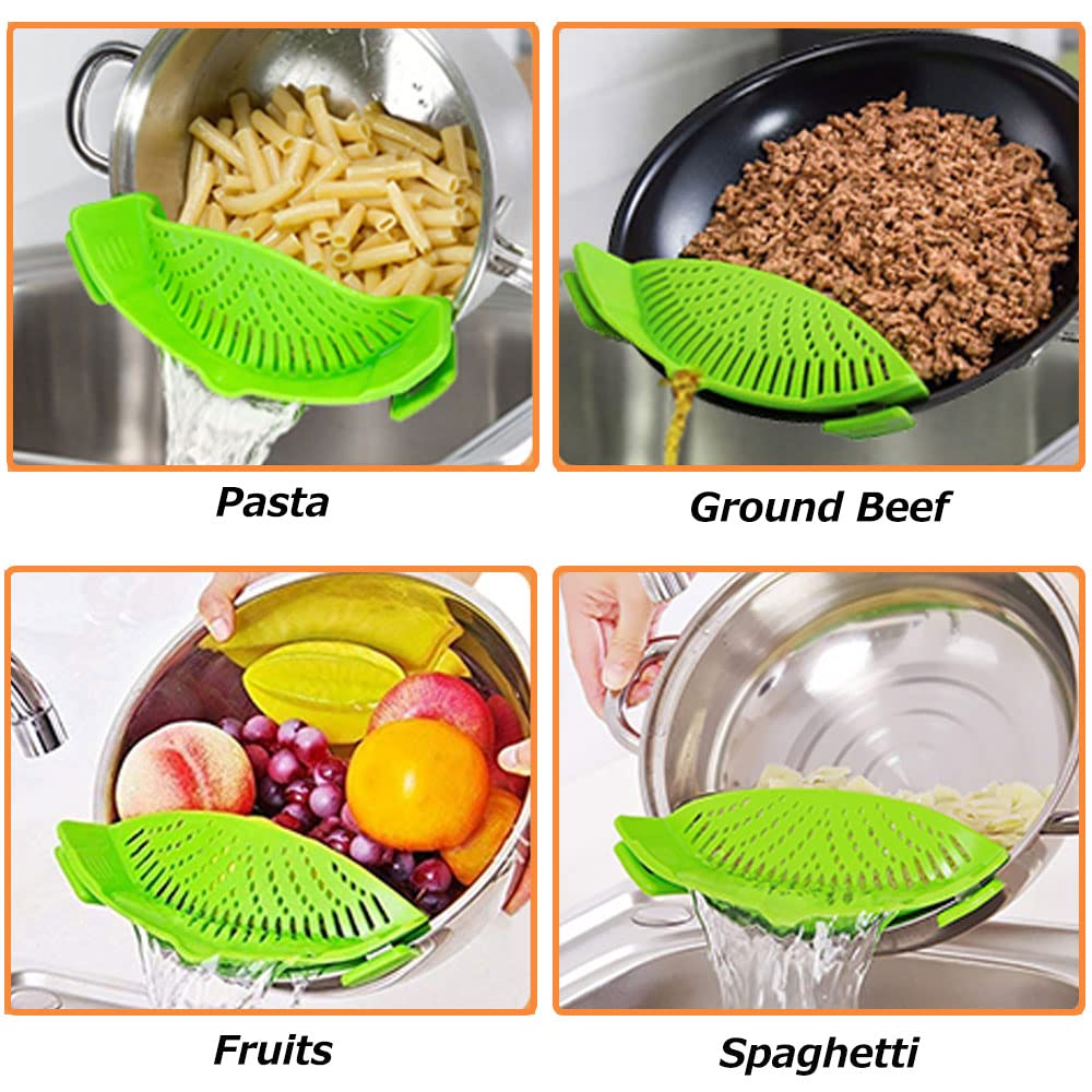 YEVIOR Clip on Strainer for All Pots Pan,Silicone Pasta Strainer Kitchen Gadgets,Collapsible Colander for Noodle,Vegetables,Fruit,Spaghetti (Grey)