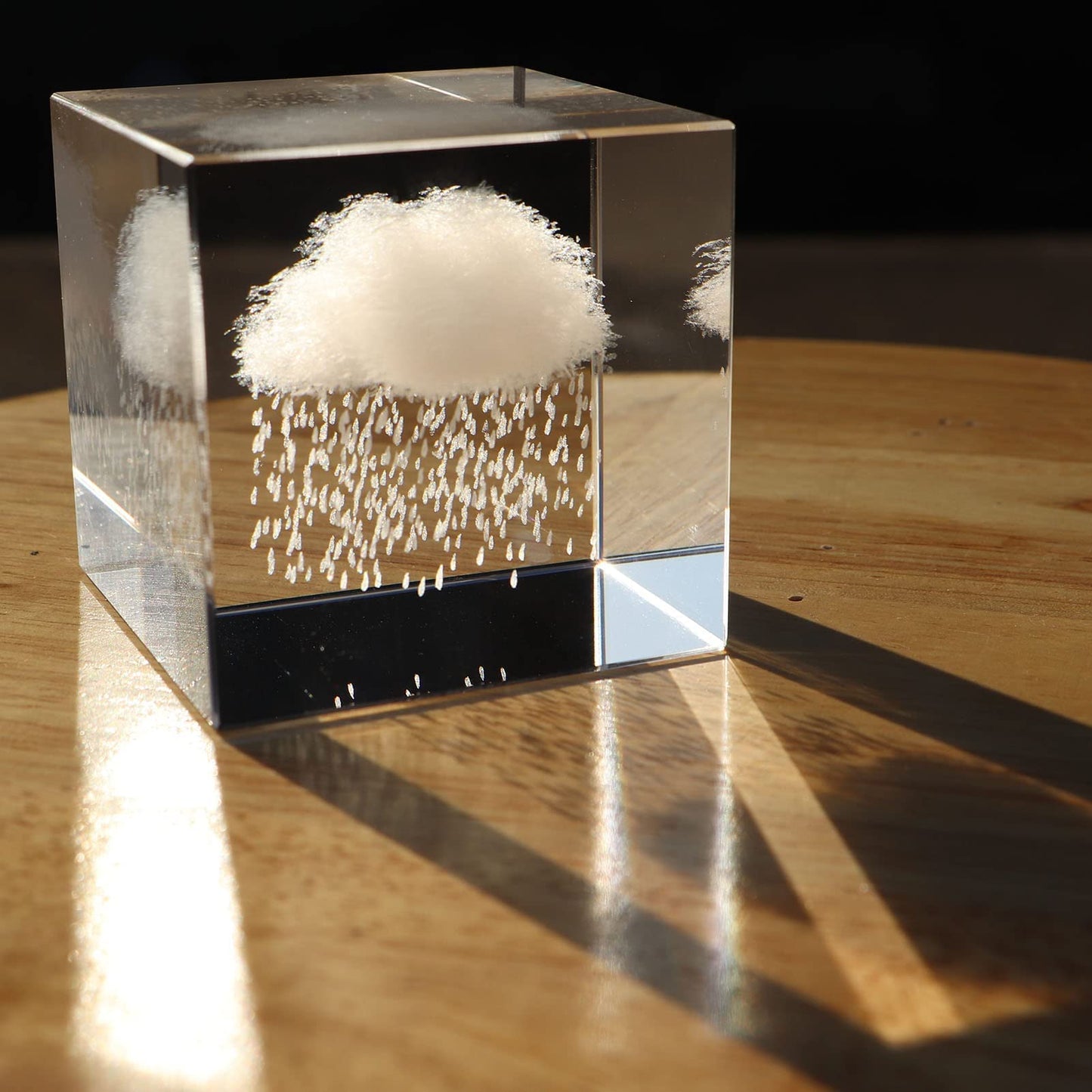 Crrezhai 3D Rain Cloud Crystal Cube Paperweight Room Decor K9 Glass Feng Shui Ornaments Figurines Engraving for Home (Rain)