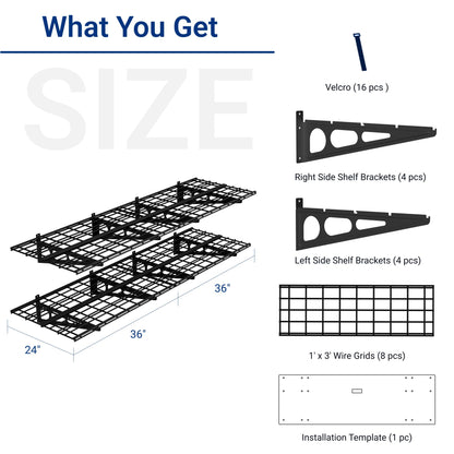 FLEXIMOUNTS 2-Pack 2x6ft Garage Shelving 24-inch-by-72-inch Heavy Duty Wall Mounted Shelves Garage Storage Rack Floating Shelves, 1400lbs Load Capacity, Black, Classic Series