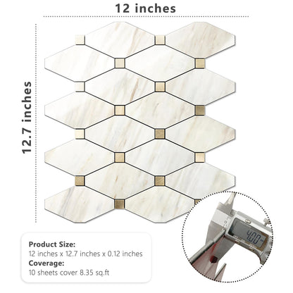 STICKGOO 10 Sheets Peel and Stick Backsplash, Polished Eurasia Biege Marble Look Kitchen Backsplash, Glossy Waterproof Stick on Backsplash for Kitchen Wall, Bathroom