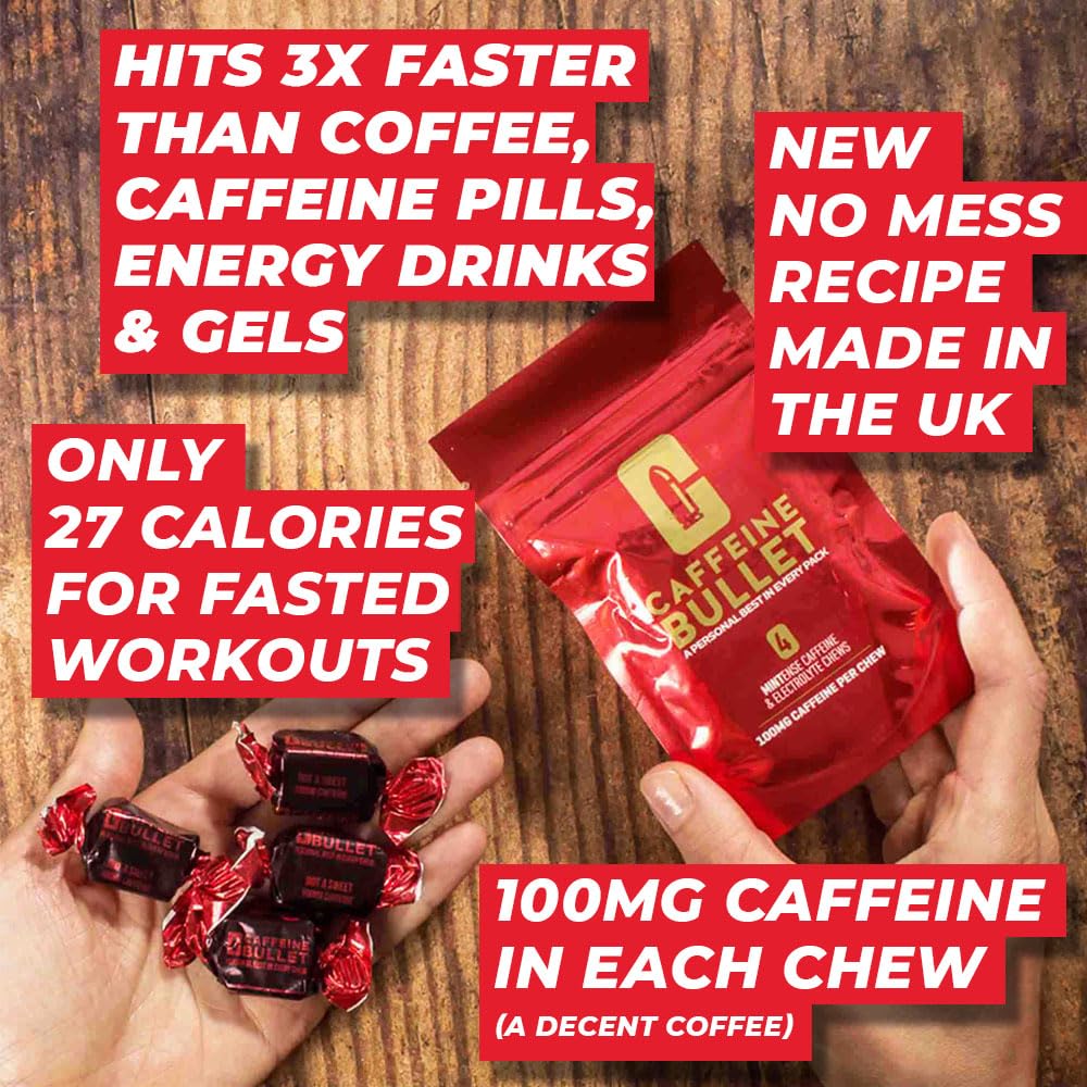 Caffeine Bullet Mint Energy Chews *80 – Faster Boost Than Gels, Tablets and Gum. 100mg per Serving - Sport Science for Running, Cycling, Gaming & Pre Workout Endurance Kick.