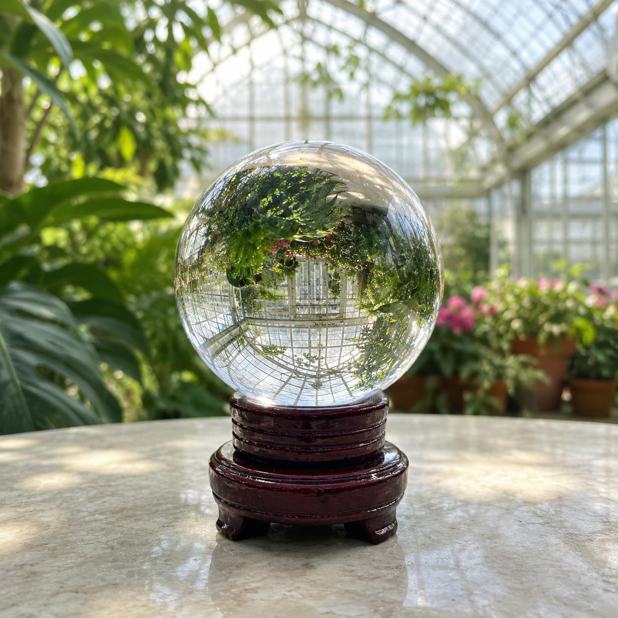 Clear Crystal Ball 120mm (4.72-inch) with Wooden Stand — Decorative Sphere