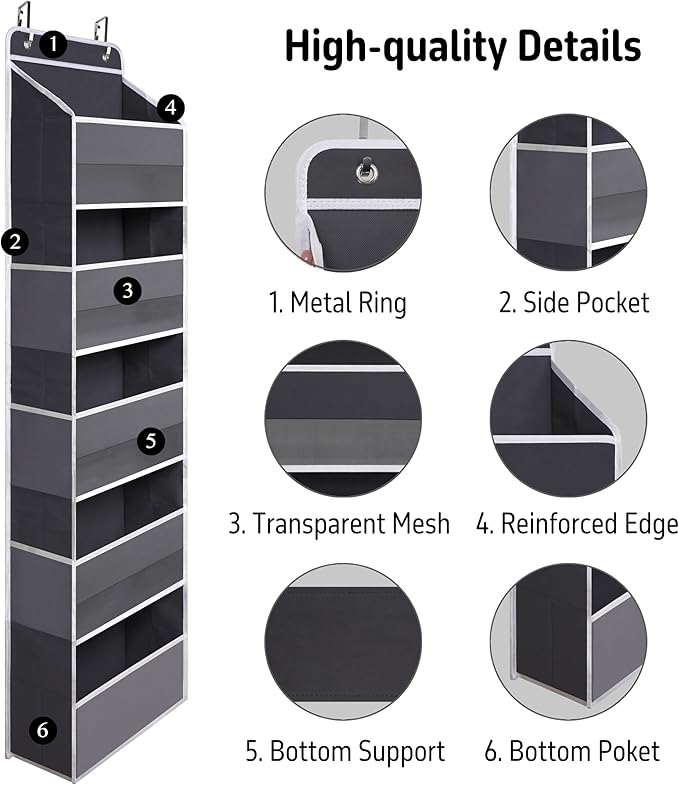 Over Door Organizer with 5 Large Pockets, Heavy Duty Hanging Organizer Storage