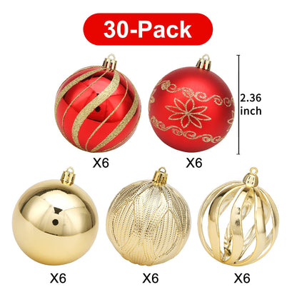 Christmas Ball Ornaments, 30 pcs 2.36" Shatterproof Baubles Set Red and Gold for Xmas Tree Decorations, Hanging Ornaments for Wedding Party