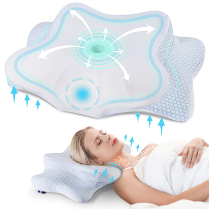 DONAMA Cervical Pillow for Neck and Shoulder,Contour Memory Foam Pillow,Ergonomic Neck Support Pillow for Side Back Stomach Sleepers with Pillowcase