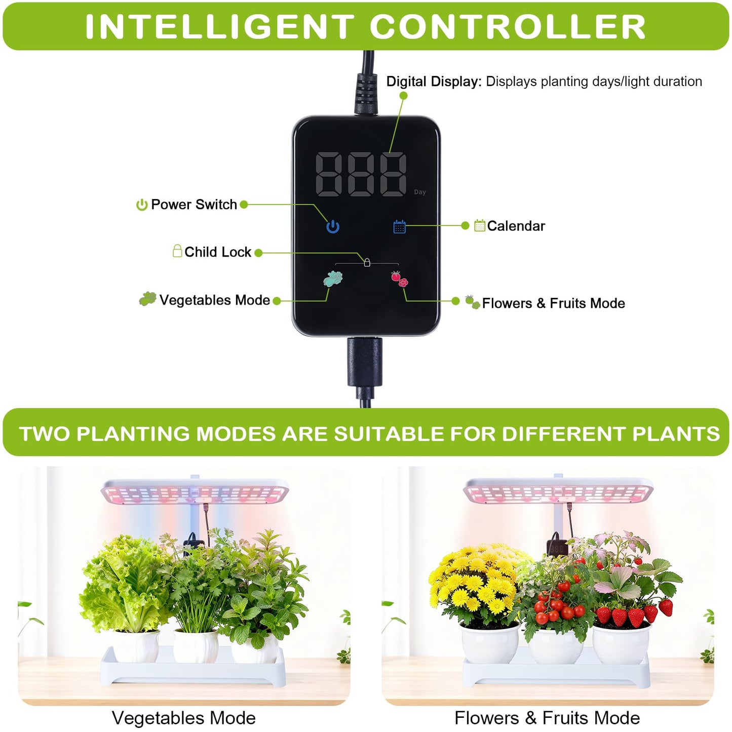 Indoor Garden Led Grow Light, Herb Kitchen Garden Grow Kit, Full Spectrum LED Plant Light for Plants, Height Adjustable Growing Lamp with Intelligent Controller (Not Pots) (White, 16.5*6.5*4 inch)