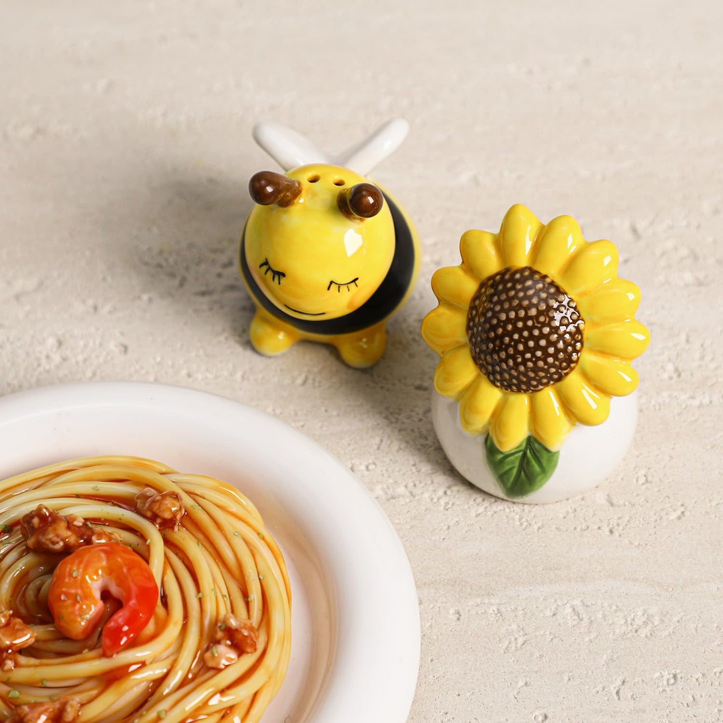 SOCOSY Sunflower and Bee Salt and Pepper Shakers Set, 2 PCS Ceramic Salt & Pepper Shakers Set