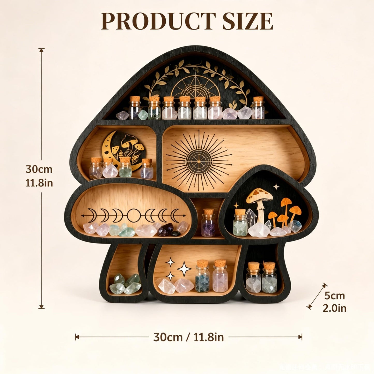 Zetosva Mushroom Crystal Shelf Display, Decor Wall Shelves, Crystal Holder, Mushroom Decorations and Trinket Shelf, Knick Knack Shelf, Unique Aesthetic Home Decor for Bedroom and Living Room