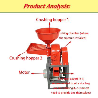 JARYANNIX 220v 2.2KW Commercial Corn Grind Machine with 2 Replace Screens, 330LB Grain Mill Grinder with 2 Feeding Hoppers,Cast iron Bean Mill Grinder