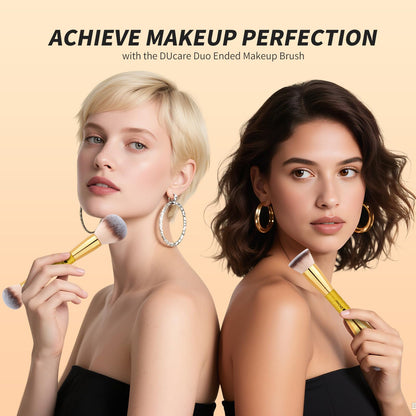 DUcare Foundation Brush Contour Bronzer Makeup Brush Double Ended Self Tanner Brush Sculpting Brush for Blending Liquid Powder Concealer Cream Cosmetics Blush Buffe