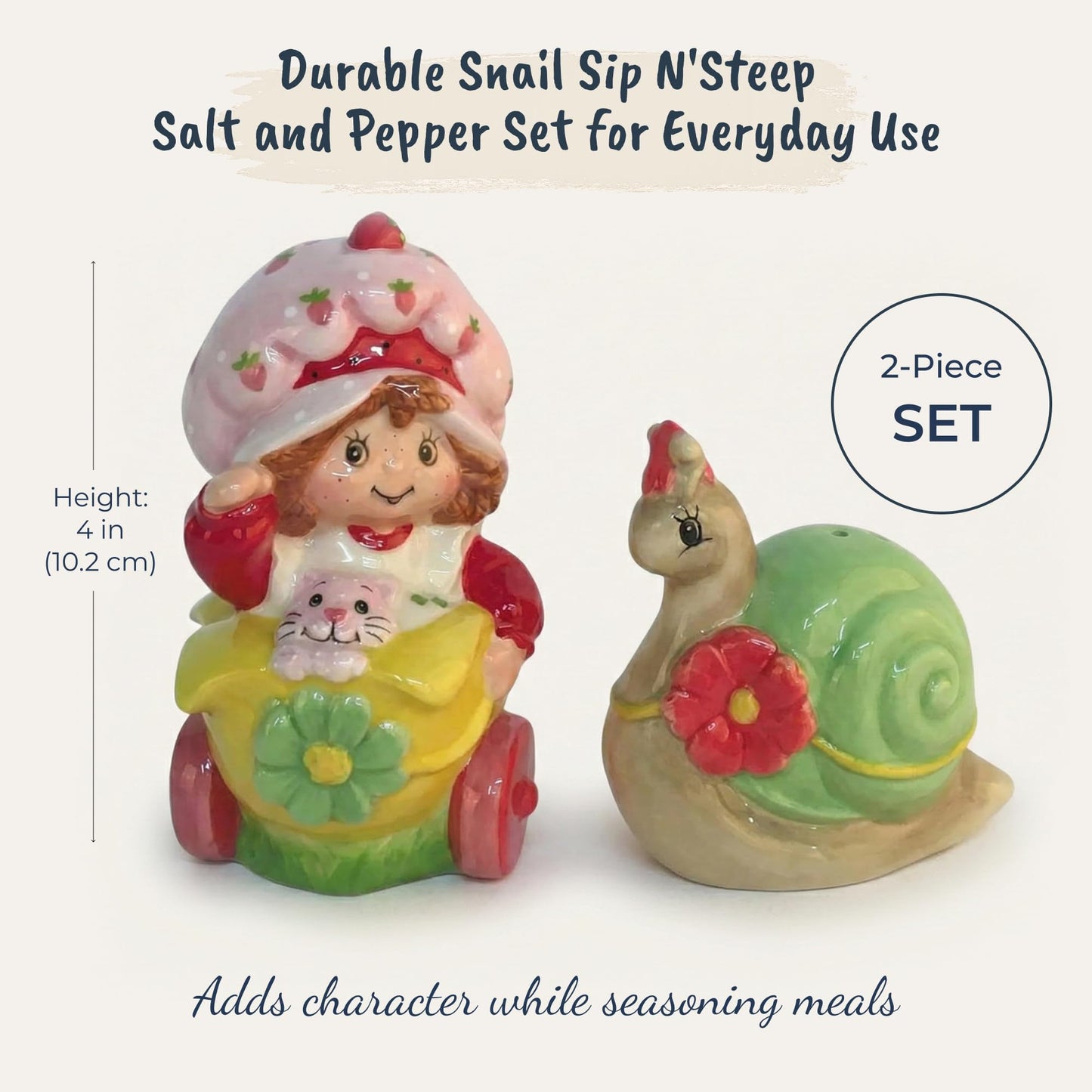 Strawberry Shortcake Snail Sip N'Steep Salt and Pepper Set, 5.5"L x 3"W x 4"H created by Blue Sky Clayworks