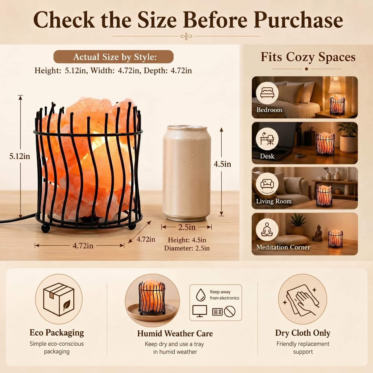 LOOPUPU Himalayan Salt Lamp 5in Plug-in Natural Pink Salt Rock Night Light Dimmer Switch 2 Bulbs Included Bedroom Desk Decor (Curved Wire Basket)