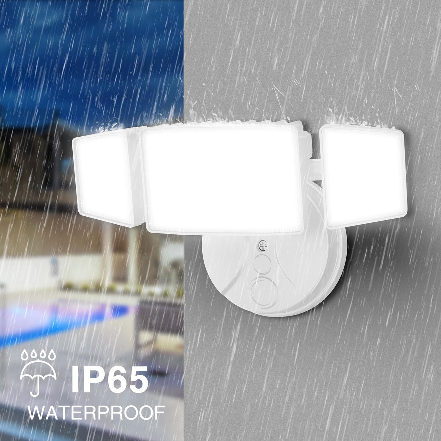 Onforu 3 Packs 75W LED Security Light, 7000LM Outdoor Flood Lights Fixture with 3 Adjustable Heads, IP65 Waterproof, 6500K White Brightness Exterior Wall Mount Security Light for Eave, Yard(White)