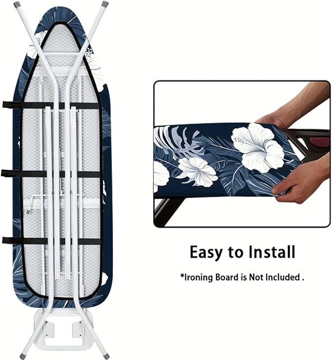 Nuxovilar White Hibiscus & Blue Leaf Ironing Board Cover, 15 * 54inch, Fits