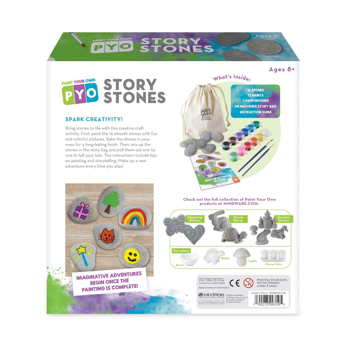 MindWare Paint Your Own Story Stones, Creative Storytelling Art Kit with 16 Paintable Stones, Paints and Brushes, Imaginative Language Play for Kids Ages 8 and Up, Creative Gifts for Kids
