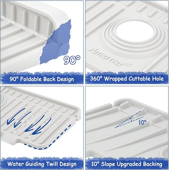 Kitchen Sink Splash Guard, Silicone Faucet Guard & Draining Mat, Bathroom and