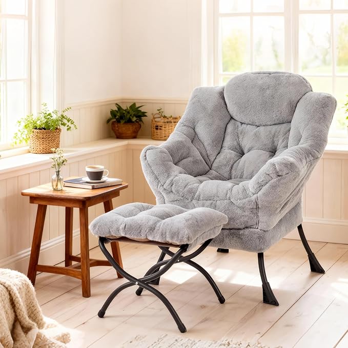 Lazy Chair with Ottoman, Modern Accent Lounge Leisure Sofa with Armrests