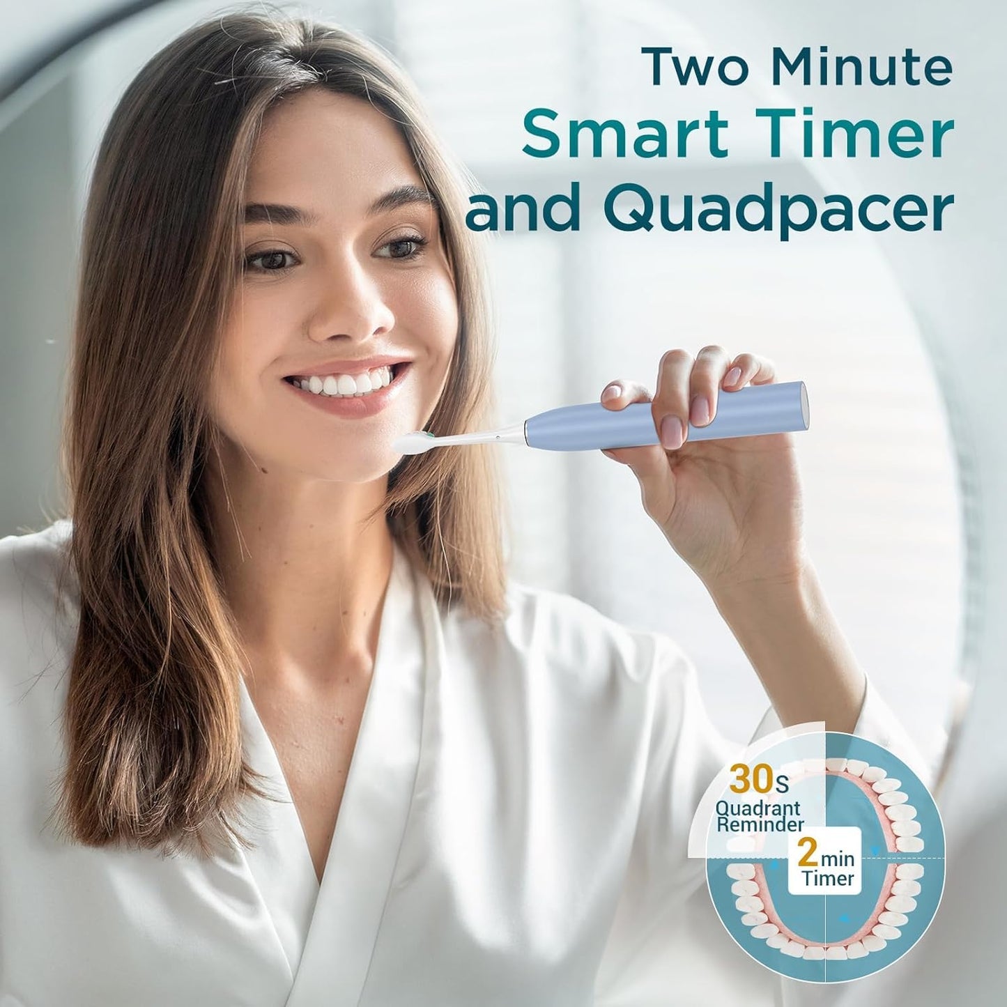 Electric Toothbrush for Adults with 8 Brush Heads, Sonic Toothbrush Rechargeable with a Holder & Travel Case, 2.5 Hours Charge for 120 Days Use - Light Blue