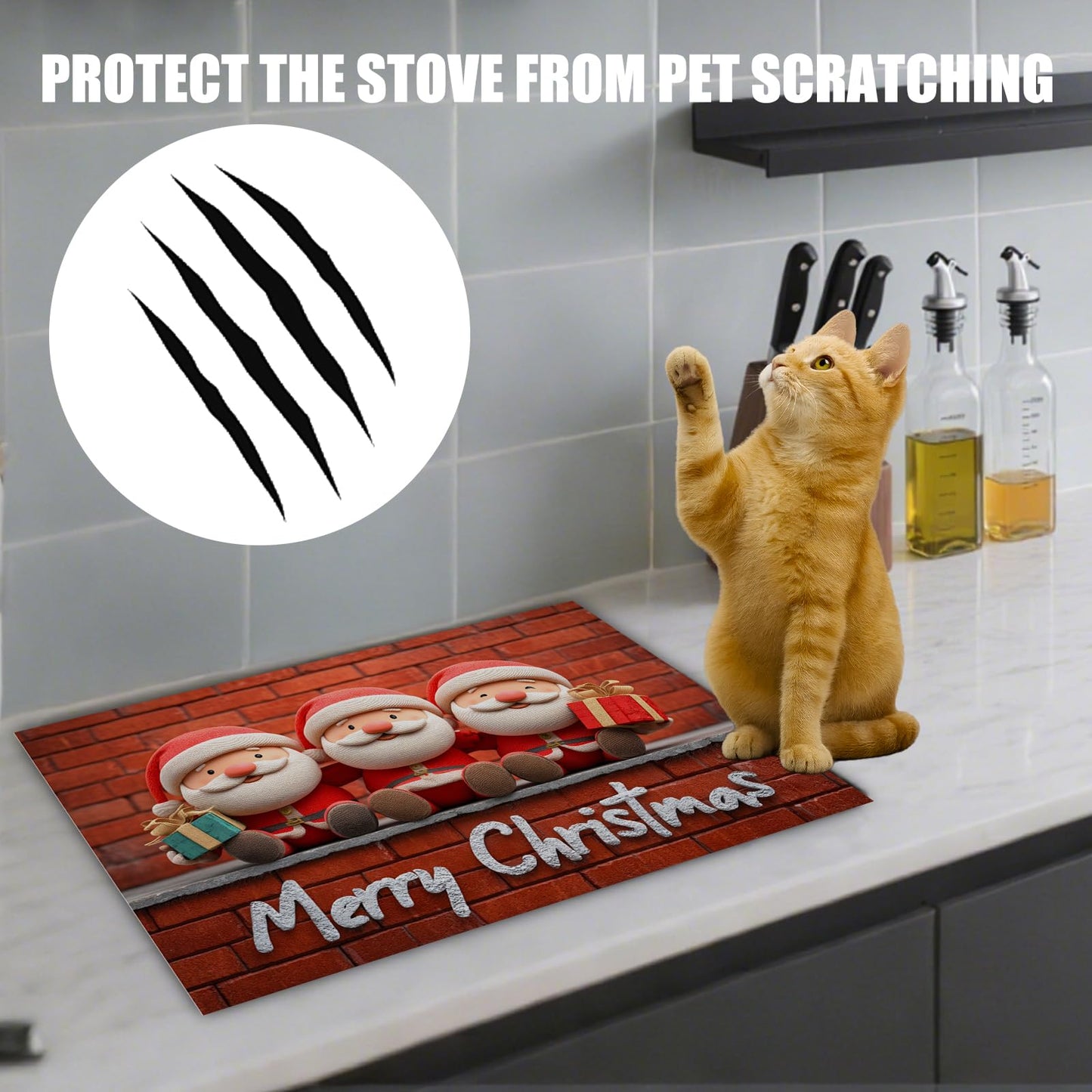 Nuxovilar Christmas Stove Top Cover 28.35×20.47inch, Santa Trio Stove Cover, Polyester & Diatom Mud Blend, Fun Pattern Festive Decor