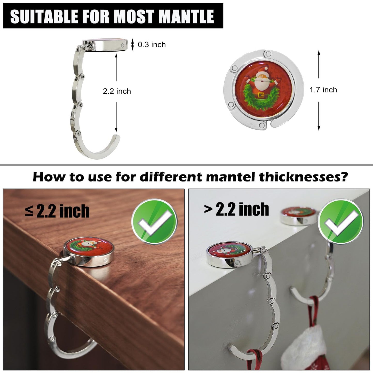 Christmas Stocking Holders for Mantle Set 4,Upgrade Non-Slip Fireplace Stocking Hooks,Lightweight Metal Stocking Hangers for Mantel Santa Claus Xmas Decoration Party Decor Silver Flat Weighted