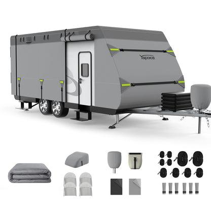 YSPACE 8-Layer Heavy Duty RV Cover 24-27 ft, Rip-Stop Travel Trailer Cover with Windproof Straps, Waterproof Camper Cover with Ventilation, Zipper Access & Full Accessories for All-Season Protection