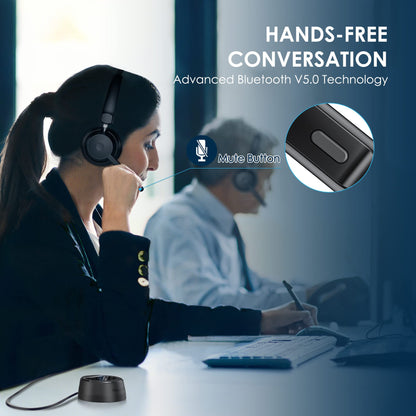 Mopchnic Bluetooth Headset, Wireless Headphone with AI Noise-Canceling Microphone for Computer, On Ear Bluetooth Headset with USB Dongle for Office Call Center Skype Zoom Meeting Online Class (Black)