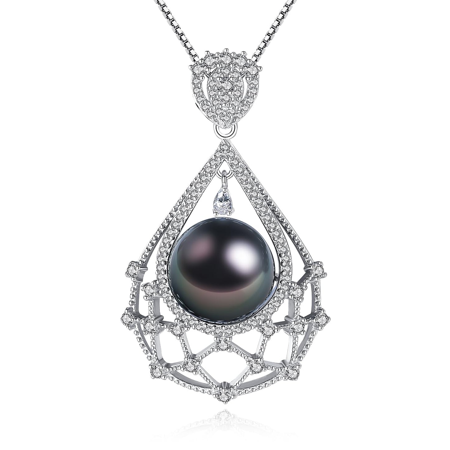VIKI LYNN Tahitian Black Pearl Necklace for Women 10-11mm Single Genuine Freshwater Cultured Black Pearl Pendant with CZ Birthday Wedding Engagement Christmas gifts for Women, Mom, Her or Couple