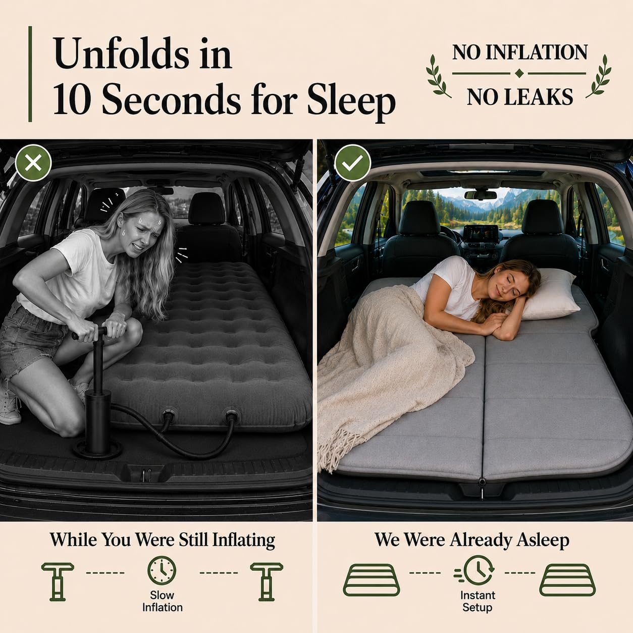 MGRFTOX Car Mattress Non-Inflatable Car Camping Mattress, Foldable Trunk Sleeping Pad with Split Design, Portable Car Bed for Road Trips, Camping, Travel, for Ford Bronco Sport，for Ford